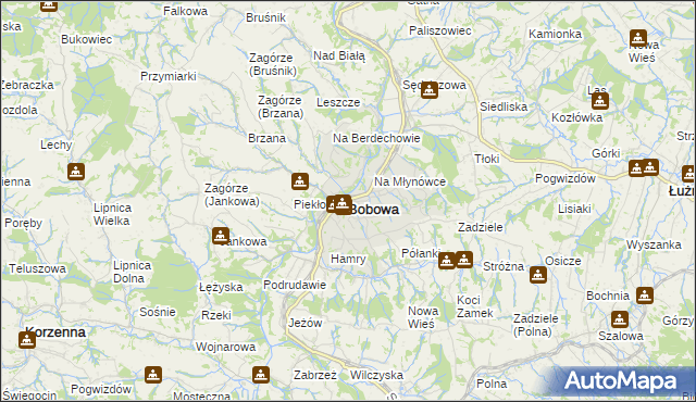mapa Bobowa powiat gorlicki, Bobowa powiat gorlicki na mapie Targeo