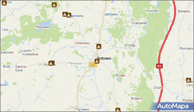 mapa Bobowo powiat starogardzki, Bobowo powiat starogardzki na mapie Targeo