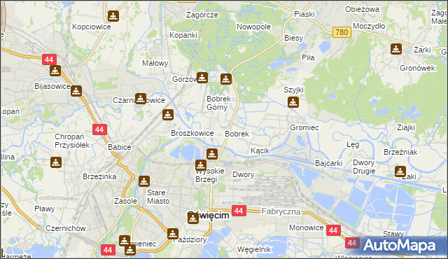 mapa Bobrek gmina Chełmek, Bobrek gmina Chełmek na mapie Targeo