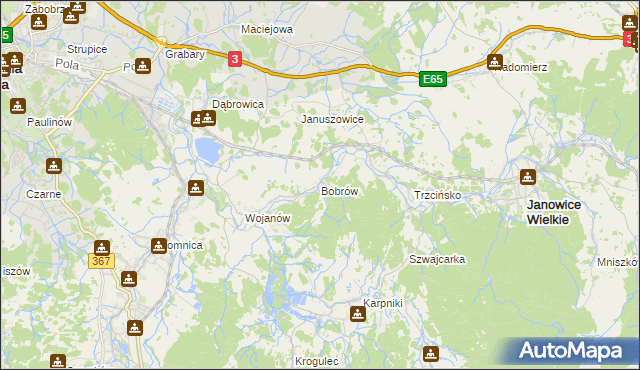 mapa Bobrów gmina Mysłakowice, Bobrów gmina Mysłakowice na mapie Targeo