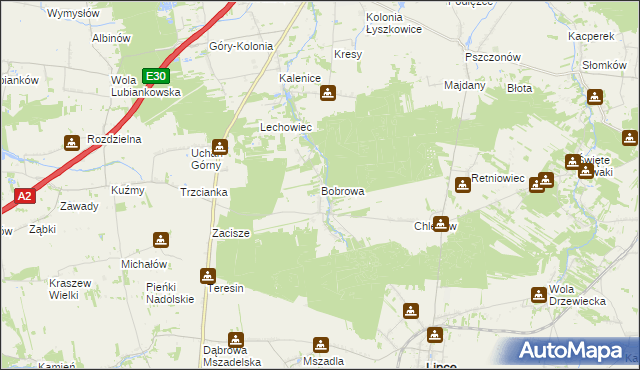 mapa Bobrowa gmina Łyszkowice, Bobrowa gmina Łyszkowice na mapie Targeo
