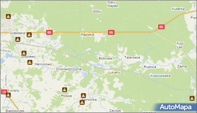 mapa Bobrowa gmina Zabłudów, Bobrowa gmina Zabłudów na mapie Targeo