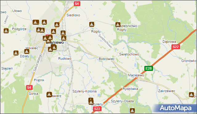 mapa Bobrowiec gmina Braniewo, Bobrowiec gmina Braniewo na mapie Targeo