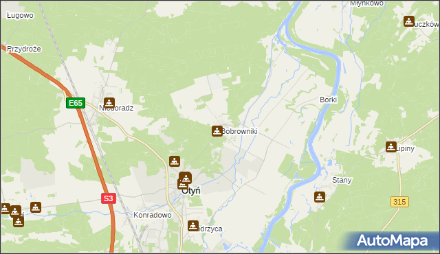 mapa Bobrowniki gmina Otyń, Bobrowniki gmina Otyń na mapie Targeo