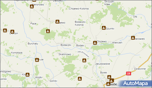 mapa Bodaki gmina Boćki, Bodaki gmina Boćki na mapie Targeo