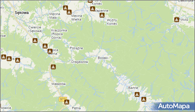 mapa Bodaki gmina Sękowa, Bodaki gmina Sękowa na mapie Targeo