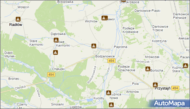 mapa Bodzanowice, Bodzanowice na mapie Targeo