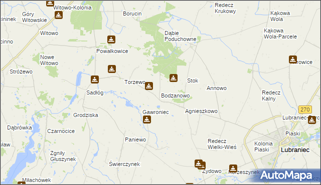 mapa Bodzanowo gmina Lubraniec, Bodzanowo gmina Lubraniec na mapie Targeo