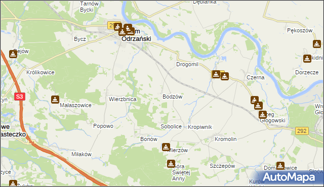 mapa Bodzów gmina Bytom Odrzański, Bodzów gmina Bytom Odrzański na mapie Targeo