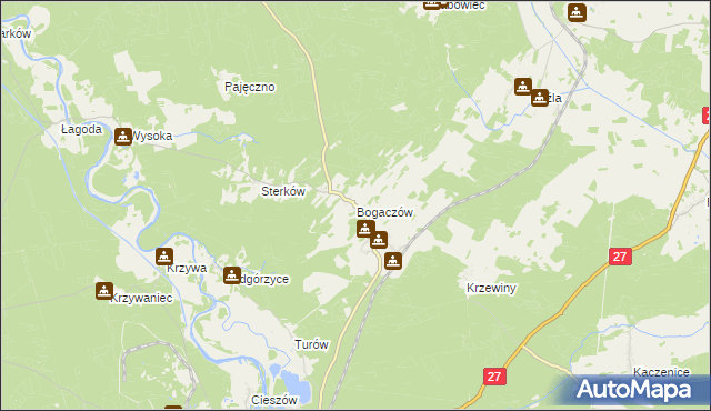 mapa Bogaczów gmina Nowogród Bobrzański, Bogaczów gmina Nowogród Bobrzański na mapie Targeo