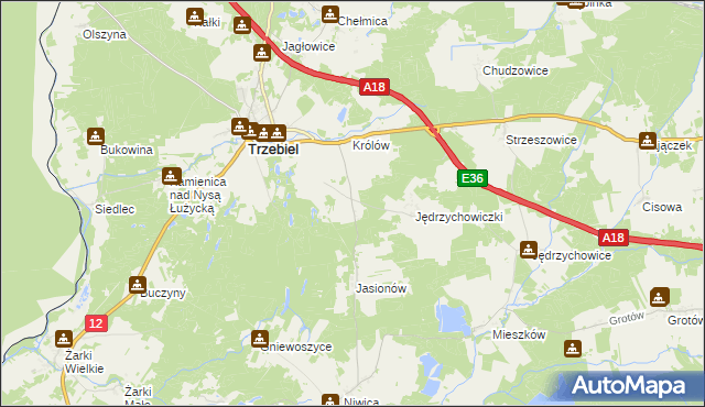 mapa Bogaczów gmina Trzebiel, Bogaczów gmina Trzebiel na mapie Targeo