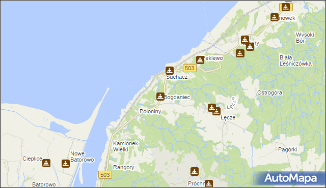 mapa Bogdaniec gmina Tolkmicko, Bogdaniec gmina Tolkmicko na mapie Targeo