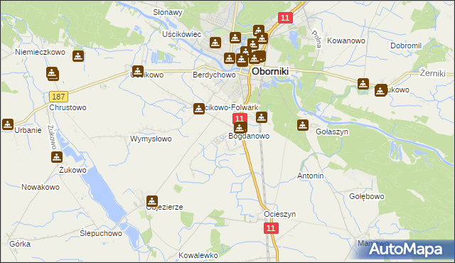 mapa Bogdanowo gmina Oborniki, Bogdanowo gmina Oborniki na mapie Targeo