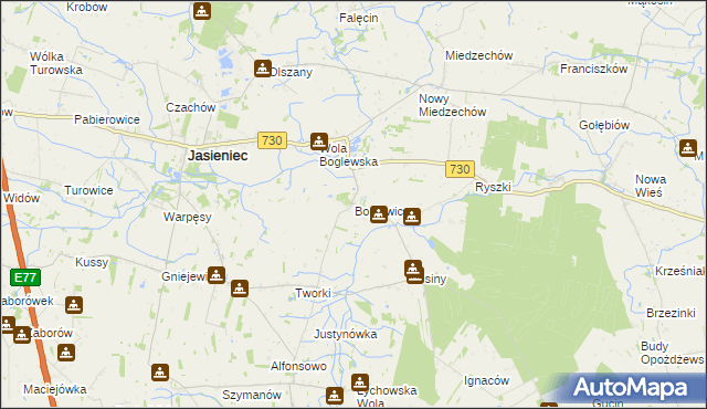 mapa Boglewice, Boglewice na mapie Targeo