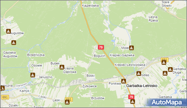 mapa Bogucin gmina Garbatka-Letnisko, Bogucin gmina Garbatka-Letnisko na mapie Targeo