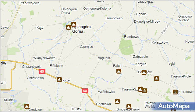 mapa Bogucin gmina Opinogóra Górna, Bogucin gmina Opinogóra Górna na mapie Targeo