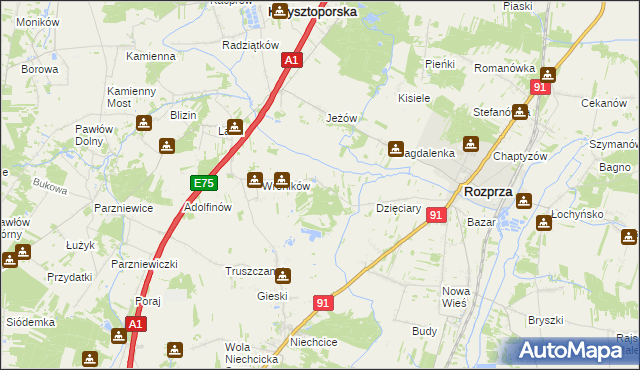 mapa Bogumiłów gmina Rozprza, Bogumiłów gmina Rozprza na mapie Targeo