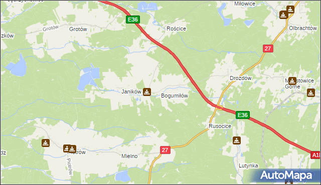 mapa Bogumiłów gmina Żary, Bogumiłów gmina Żary na mapie Targeo