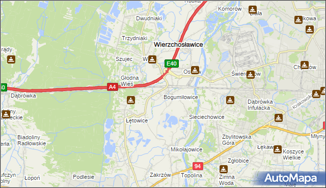 mapa Bogumiłowice gmina Wierzchosławice, Bogumiłowice gmina Wierzchosławice na mapie Targeo