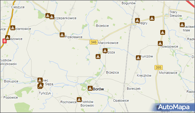 mapa Boguszyce gmina Borów, Boguszyce gmina Borów na mapie Targeo