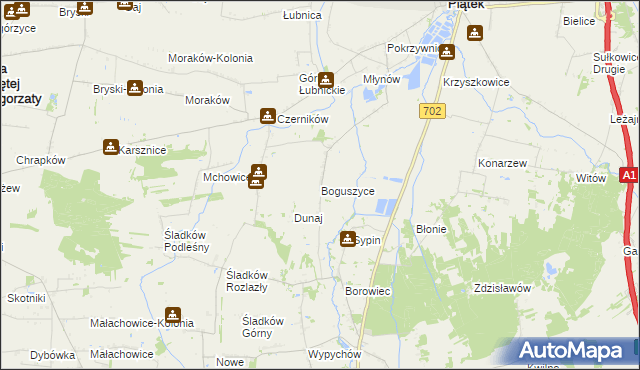 mapa Boguszyce gmina Piątek, Boguszyce gmina Piątek na mapie Targeo