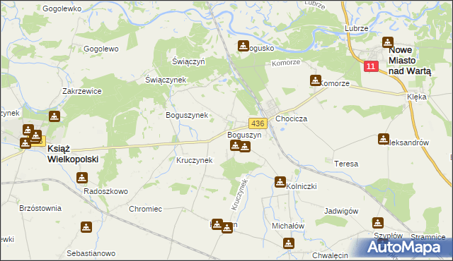 mapa Boguszyn gmina Nowe Miasto nad Wartą, Boguszyn gmina Nowe Miasto nad Wartą na mapie Targeo