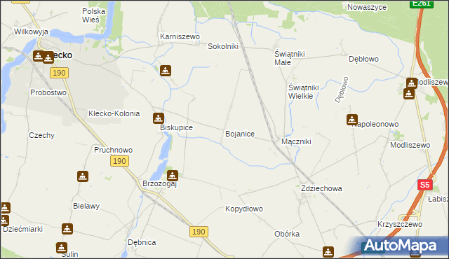 mapa Bojanice gmina Kłecko, Bojanice gmina Kłecko na mapie Targeo