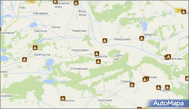 mapa Bojanice gmina Krzemieniewo, Bojanice gmina Krzemieniewo na mapie Targeo