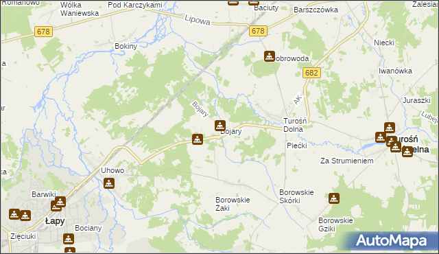 mapa Bojary gmina Turośń Kościelna, Bojary gmina Turośń Kościelna na mapie Targeo