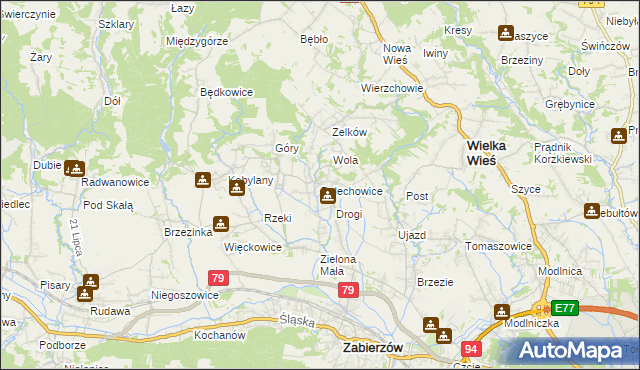 mapa Bolechowice gmina Zabierzów, Bolechowice gmina Zabierzów na mapie Targeo