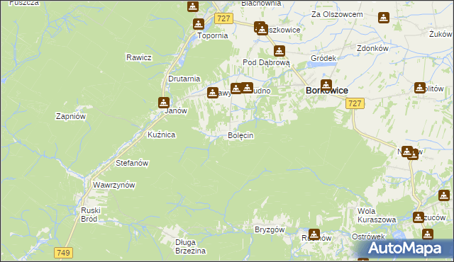 mapa Bolęcin gmina Borkowice, Bolęcin gmina Borkowice na mapie Targeo