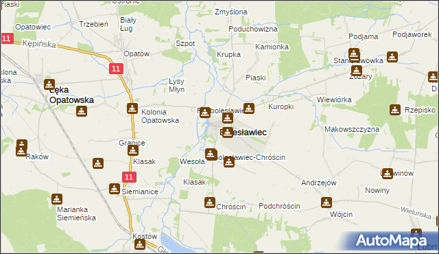 mapa Bolesławiec powiat wieruszowski, Bolesławiec powiat wieruszowski na mapie Targeo