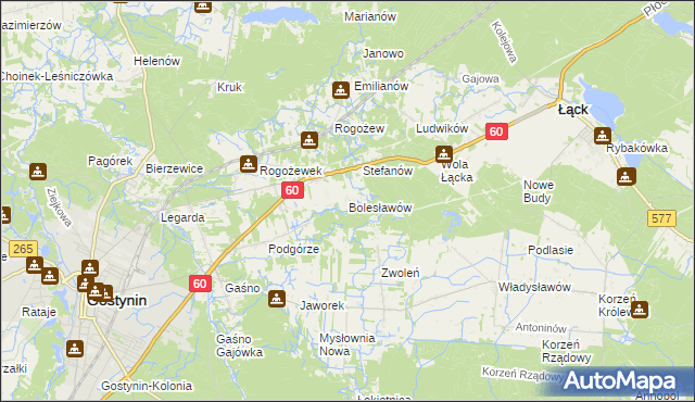 mapa Bolesławów gmina Gostynin, Bolesławów gmina Gostynin na mapie Targeo