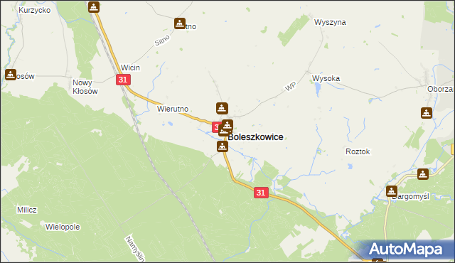 mapa Boleszkowice powiat myśliborski, Boleszkowice powiat myśliborski na mapie Targeo