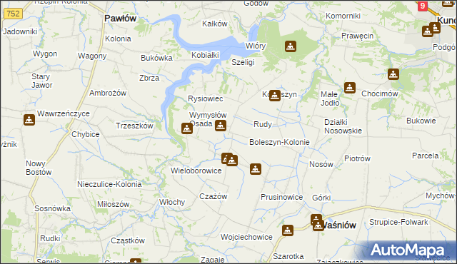 mapa Boleszyn gmina Waśniów, Boleszyn gmina Waśniów na mapie Targeo