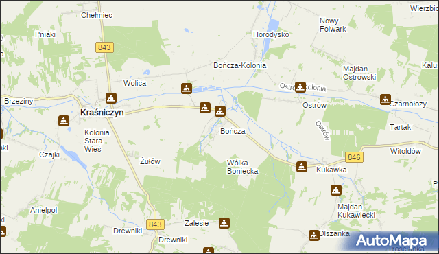 mapa Bończa gmina Kraśniczyn, Bończa gmina Kraśniczyn na mapie Targeo