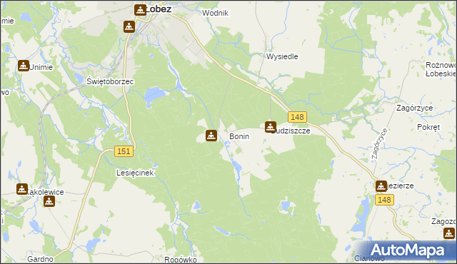 mapa Bonin gmina Łobez, Bonin gmina Łobez na mapie Targeo