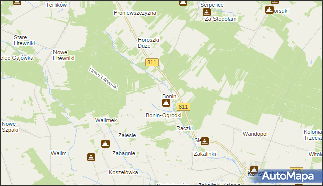 mapa Bonin gmina Sarnaki, Bonin gmina Sarnaki na mapie Targeo