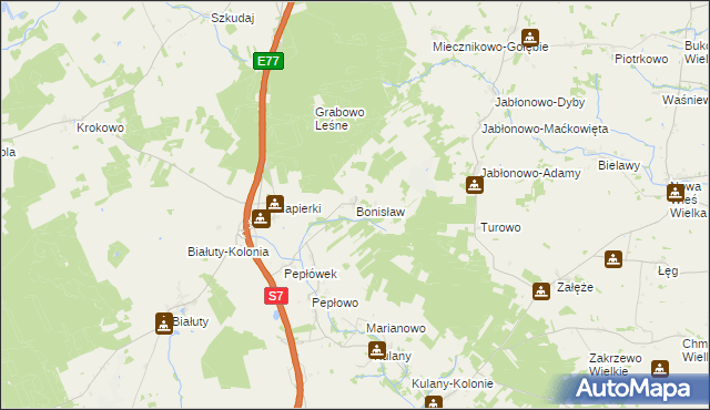 mapa Bonisław gmina Wieczfnia Kościelna, Bonisław gmina Wieczfnia Kościelna na mapie Targeo