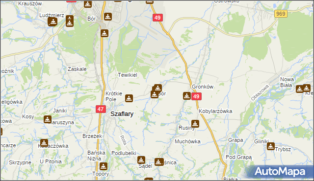 mapa Bór gmina Szaflary, Bór gmina Szaflary na mapie Targeo