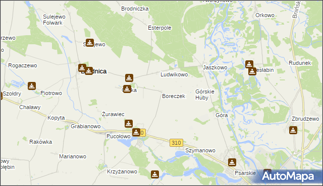 mapa Boreczek gmina Brodnica, Boreczek gmina Brodnica na mapie Targeo