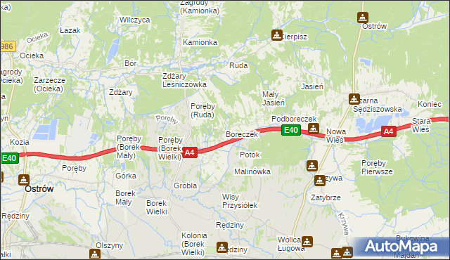 mapa Boreczek gmina Sędziszów Małopolski, Boreczek gmina Sędziszów Małopolski na mapie Targeo