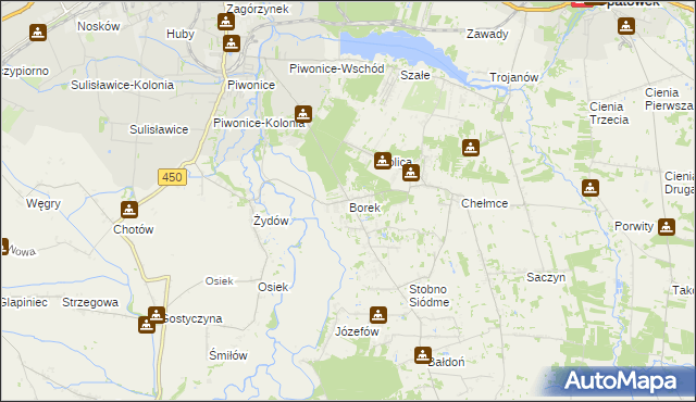 mapa Borek gmina Godziesze Wielkie, Borek gmina Godziesze Wielkie na mapie Targeo