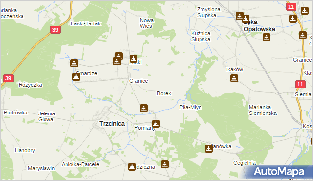 mapa Borek gmina Trzcinica, Borek gmina Trzcinica na mapie Targeo