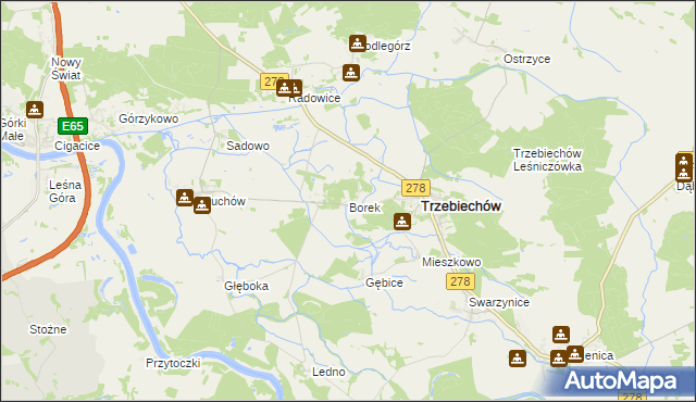 mapa Borek gmina Trzebiechów, Borek gmina Trzebiechów na mapie Targeo