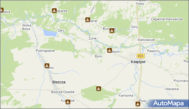 mapa Borki gmina Księżpol, Borki gmina Księżpol na mapie Targeo