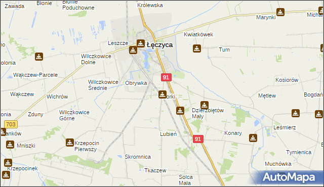 mapa Borki gmina Łęczyca, Borki gmina Łęczyca na mapie Targeo