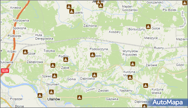 mapa Borki gmina Ulanów, Borki gmina Ulanów na mapie Targeo