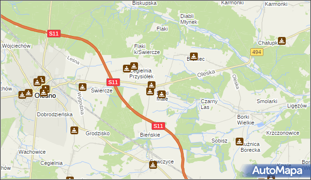 mapa Borki Małe gmina Olesno, Borki Małe gmina Olesno na mapie Targeo