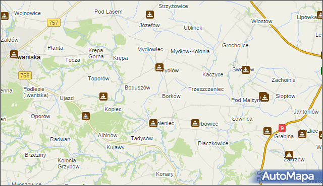 mapa Borków gmina Iwaniska, Borków gmina Iwaniska na mapie Targeo